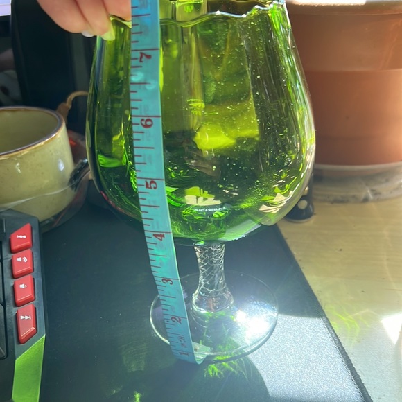 Vintage Green Italian Glass Ribbed Etch Crystal Pedestal Stem Brandy Wine Glass - Picture 5 of 6